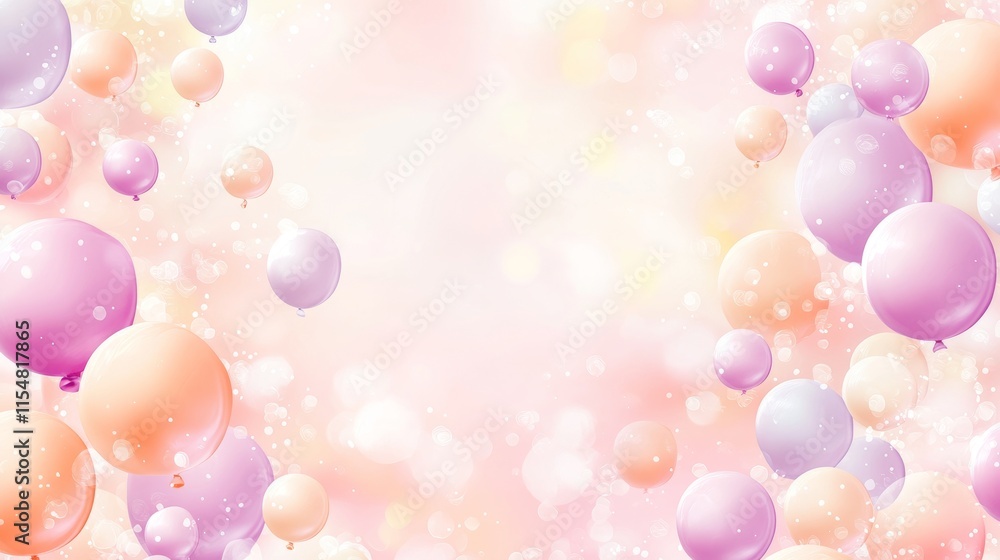 102.A soft and dreamy birthday background with floating pastel balloons in pink, peach, and lilac, randomly placed on a pink backdrop, creating a sense of gentle movement with ample open space for 102.A soft and dreamy birthday background with floating pastel balloons in pink, peach, and lilac, randomly placed on a pink backdrop, creating a sense of gentle movement with ample open space for