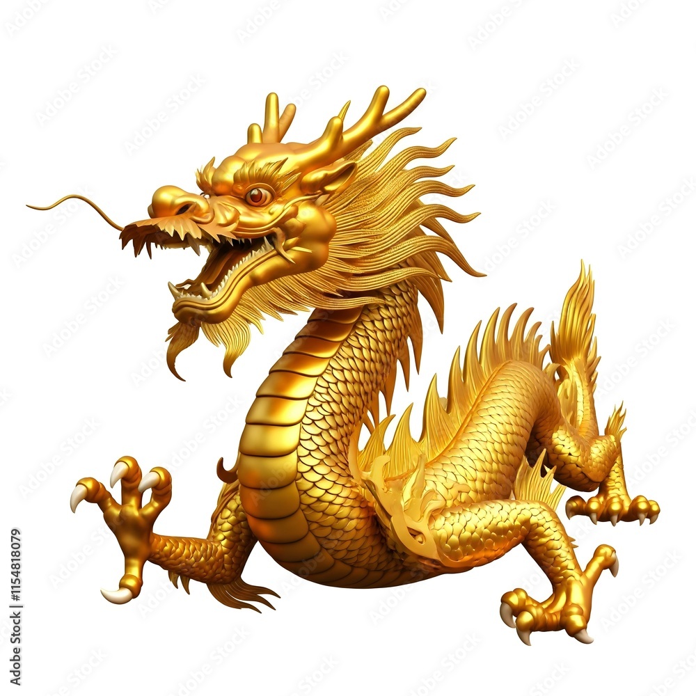 Golden Chinese dragon isolated on white background, Traditional Chinese dragon illustration for Chinese New Year Golden Chinese dragon isolated on white background, Traditional Chinese dragon illustration for Chinese New Year