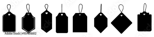 Collection of Blank Price Tag Silhouettes with Strings Vector Set