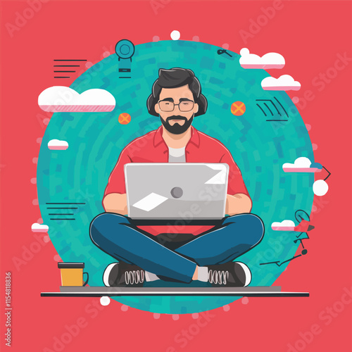 computer working remote job illustration design