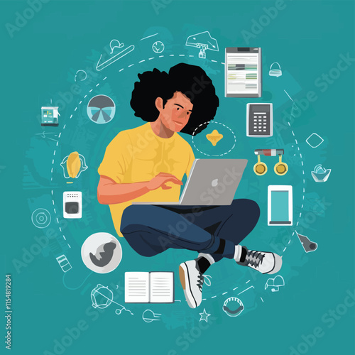 computer working remote job illustration design