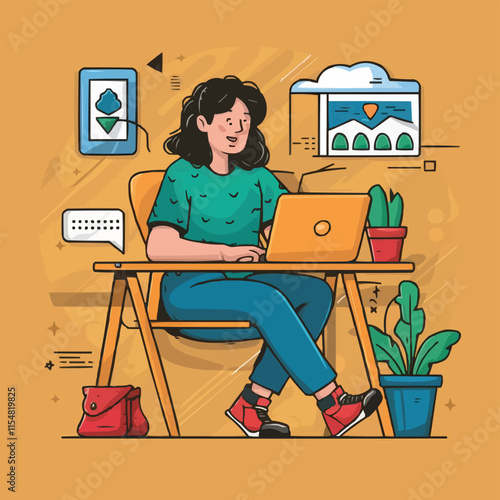 computer working remote job illustration design