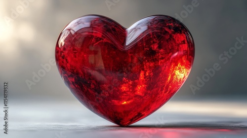 A vibrant crimson 3D heart with a shiny, smooth surface, glowing softly on a white background photo