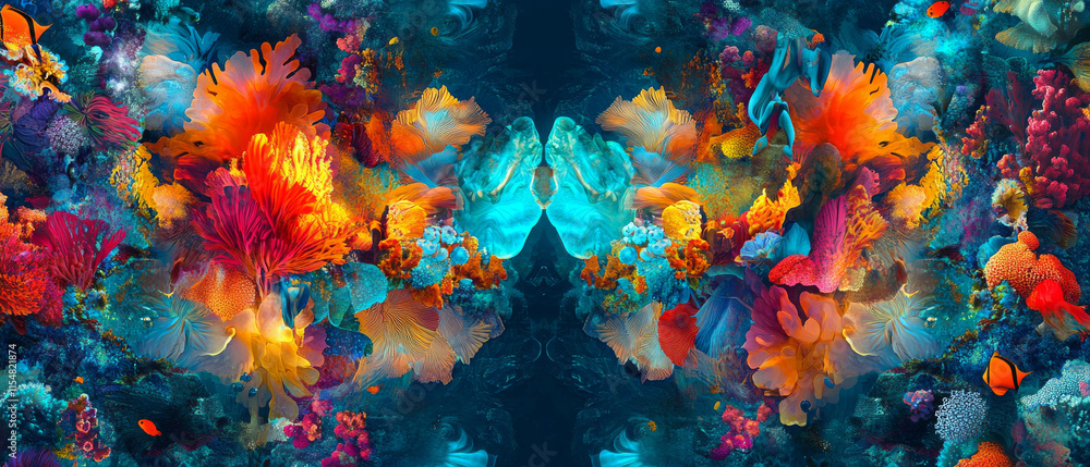 Vibrant Coral Reef Underwater Scene, Art Nouveau Style, Text Space Vibrant Coral Reef Underwater Scene, Art Nouveau Style, Text Space