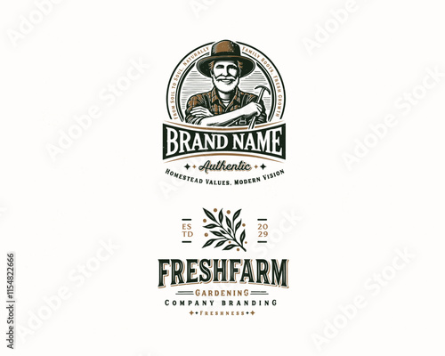 Vintage classic fresh farm gardening logo design for agriculture business company
