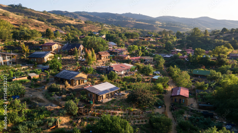 Ecovillage Community Permaculture Sustainable Living Aerial View Ecovillage Community Permaculture Sustainable Living Aerial View