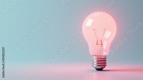 Illuminating Ideas A Glowing Pink Light Bulb on a Soft Blue Background