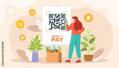 A futuristic illustration of a user scanning a QR code to make online purchases seamlessly.