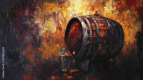 Peat Whisky Barrel: Impressionist Oil Painting photo