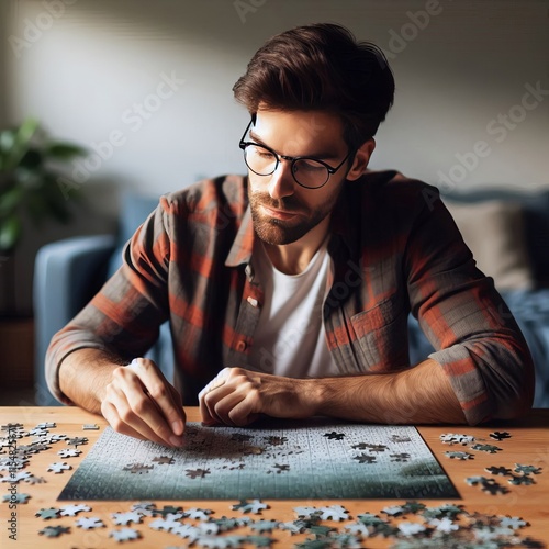 243 Man in his s doing a puzzle looking engaged Izobrajenie 1 iz photo