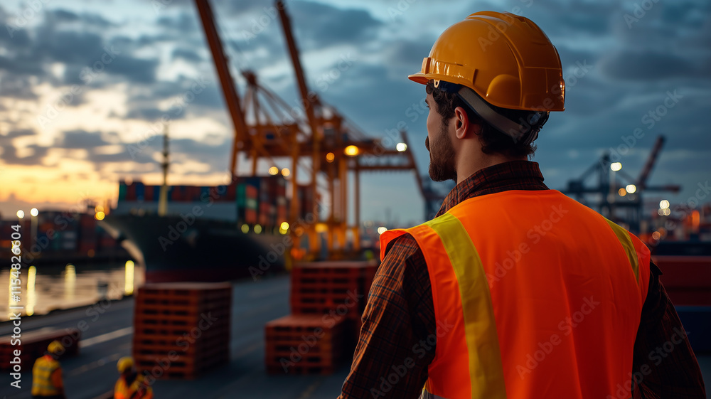 Container port supervisor overseeing cargo management during extreme weather conditions, ensuring safety protocols and operational continuity
Container port supervisor overseeing cargo management during extreme weather conditions, ensuring safety protocols and operational continuity