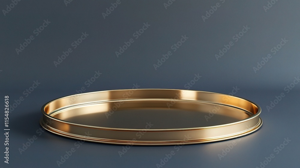 Sleek Gold Round Metal Podium on Gray Background Sleek Gold Round Metal Podium on Gray Background