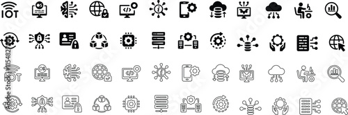 Information Technology icon set. Containing cloud computing, IT manager, big data, data analytics, internet, network security. vector illustration