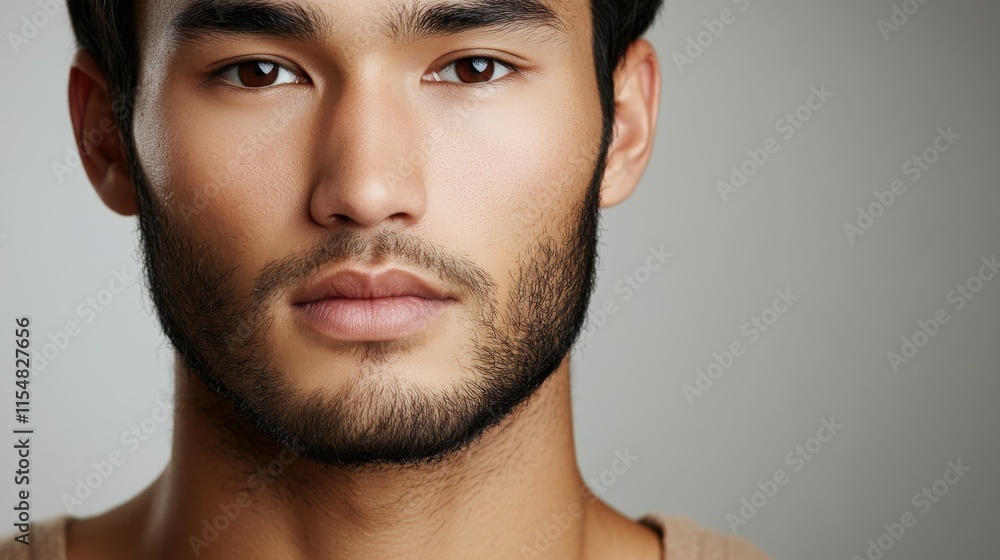 An Asian man stands confidently against a gray backdrop, showcasing a medium-close portrait with soft diffused lighting and ample copy space on the left An Asian man stands confidently against a gray backdrop, showcasing a medium-close portrait with soft diffused lighting and ample copy space on the left