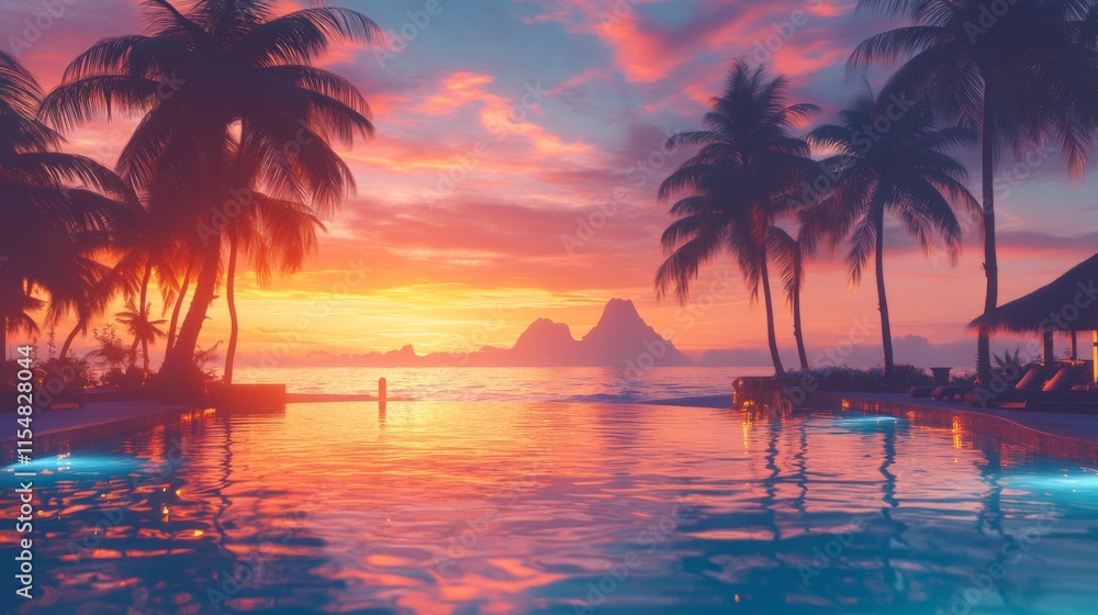 Scenic Infinity Pool with Beach and Sunset View Scenic Infinity Pool with Beach and Sunset View