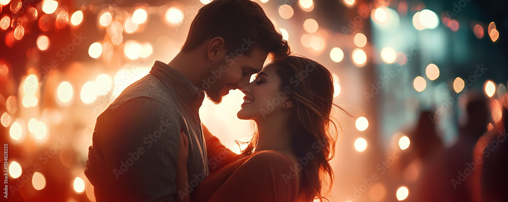 romantic couple shares intimate moment while dancing under warm glowing lights, surrounded by dreamy atmosphere of love and celebration romantic couple shares intimate moment while dancing under warm glowing lights, surrounded by dreamy atmosphere of love and celebration