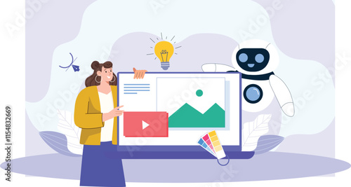 A futuristic design showcasing AI tools aiding creatives in design workflows, with glowing tech elements.