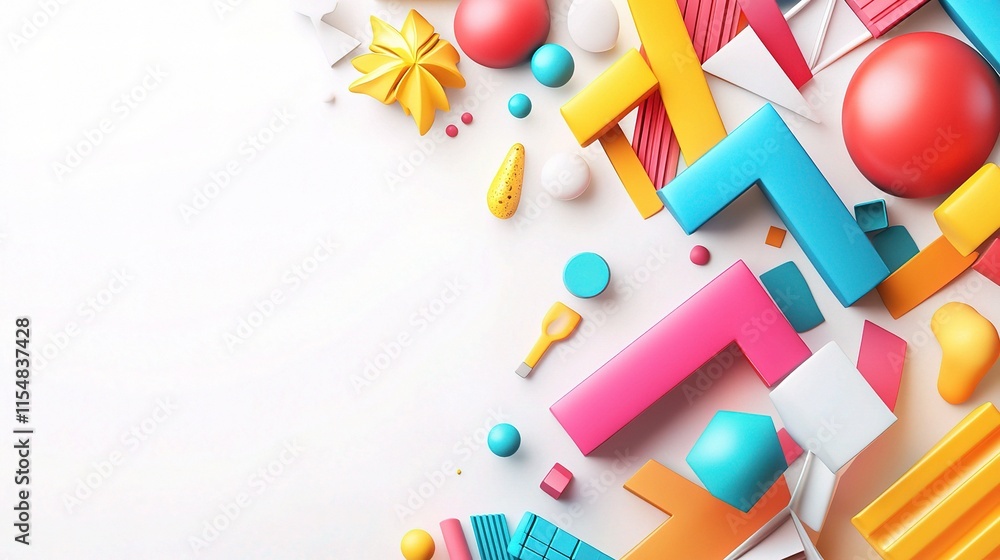 Colorful 3D Illustration with Geometric Elements on White Background Colorful 3D Illustration with Geometric Elements on White Background
