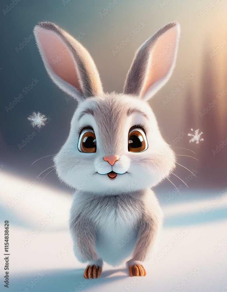 Naklejka premium Hase in snow illustration cartoon 