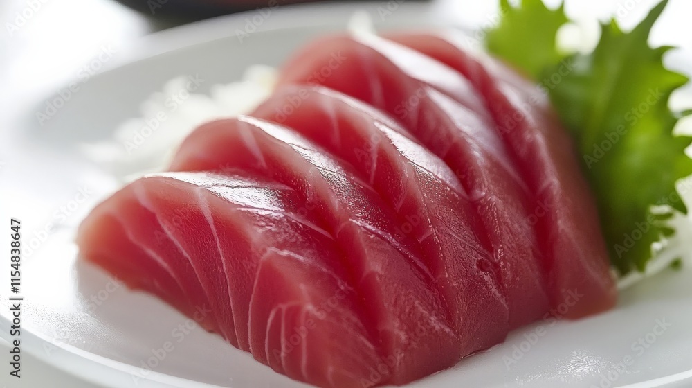 Halal Sashimi under studio lighting, with a focus on halal-certified fresh fish slices, arranged elegantly on a clean white plate Halal Sashimi under studio lighting, with a focus on halal-certified fresh fish slices, arranged elegantly on a clean white plate