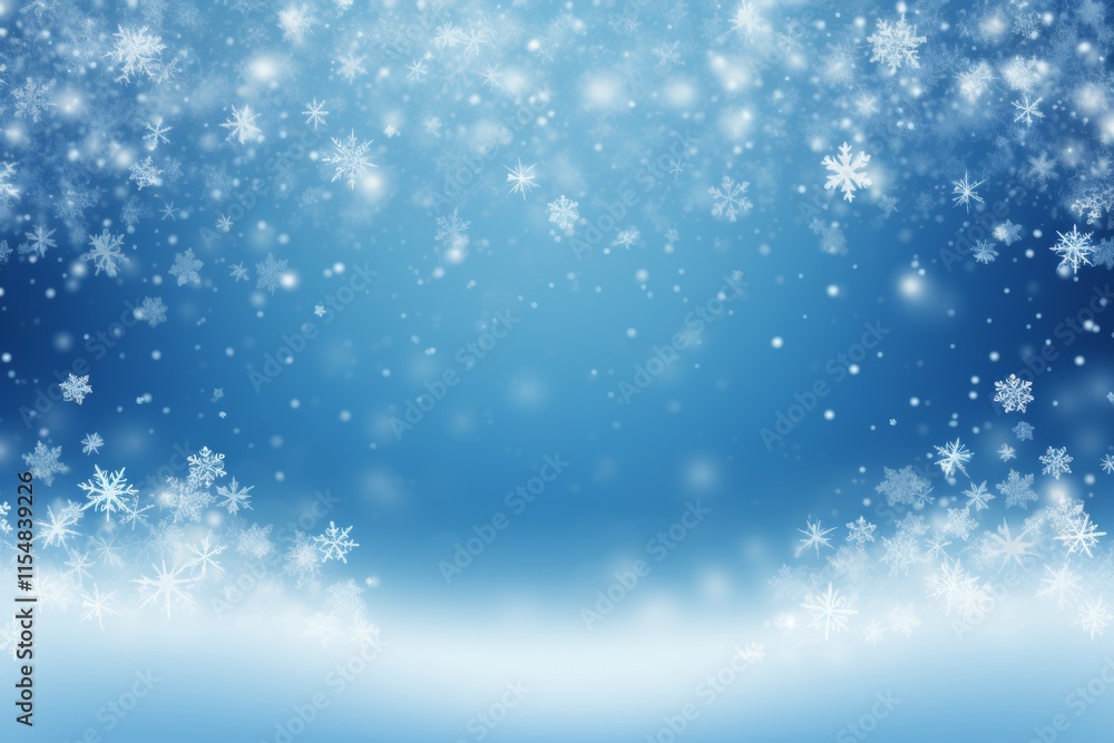Enchanting winter scene with delicate snowdrifts and unique snowflakes on a tranquil blue backdrop Enchanting winter scene with delicate snowdrifts and unique snowflakes on a tranquil blue backdrop