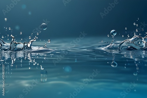 surface of transparent, blue, clear water with bubbles, splashes, and ripples. Summer banner background in an abstract style Waves of water in the sun with copy space Micellar toner emulsion for cosme photo