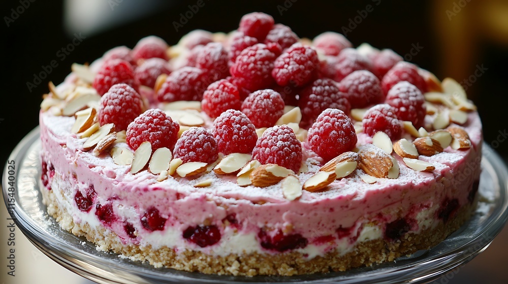 Raspberries and almonds in a raw vegan dessert Raspberries and almonds in a raw vegan dessert