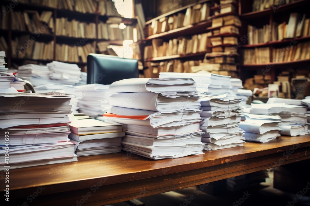 A towering stack of papers sits on a cluttered desk in a bright office, signaling work backlog. A towering stack of papers sits on a cluttered desk in a bright office, signaling work backlog.