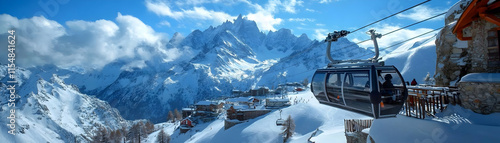 Stunning Aerial View of a Snow Covered Mountain Village and Gondola