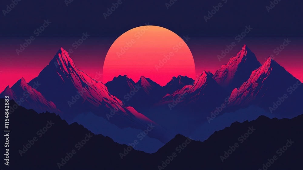 Fototapeta premium Majestic Silhouette of Mountains Against a Gradient Sky at Dusk