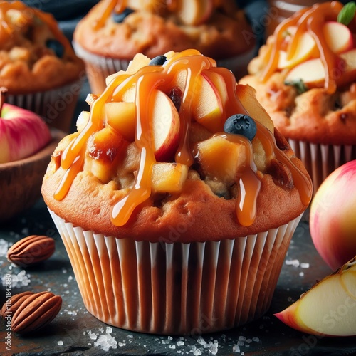 127 Moist muffins filled with chunks of apple and swirled with s photo