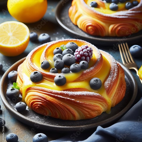 160 Lemon Curd and Blueberry Danish A bright fruity pastry with photo