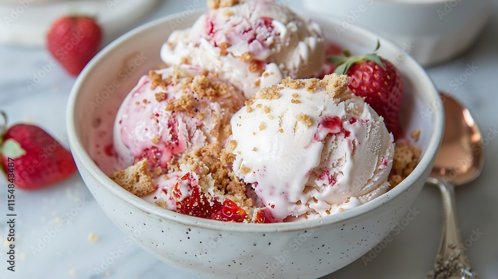 Strawberry shortcake ice cream with cake crumbles Strawberry shortcake ice cream with cake crumbles