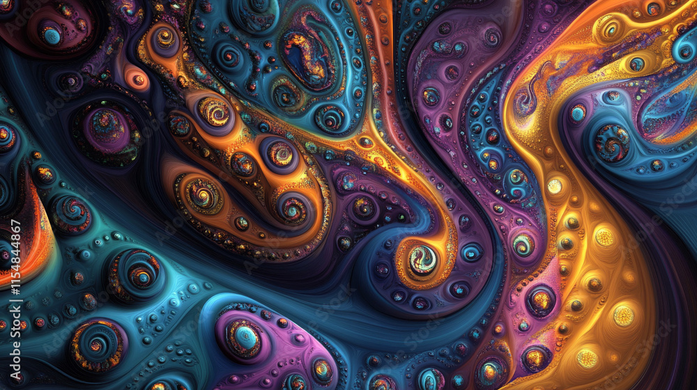 Naklejka premium Abstract Fractal Art: Swirling Colors, Geometric Shapes, Bold Design