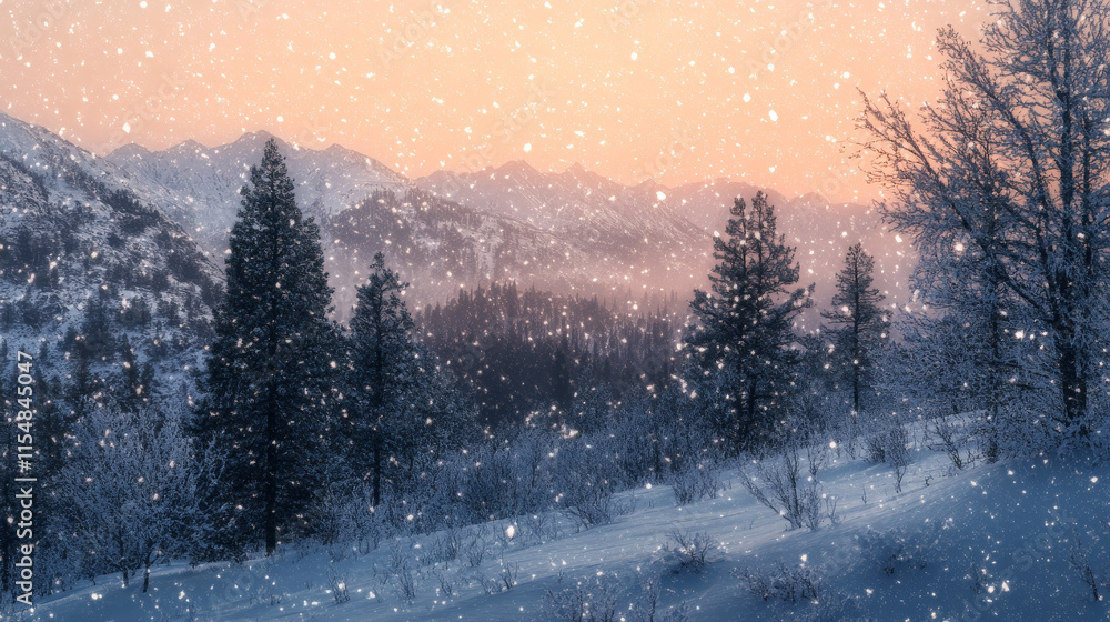 Fototapeta premium Snowy Mountain Range Sunrise Winter Landscape Photography