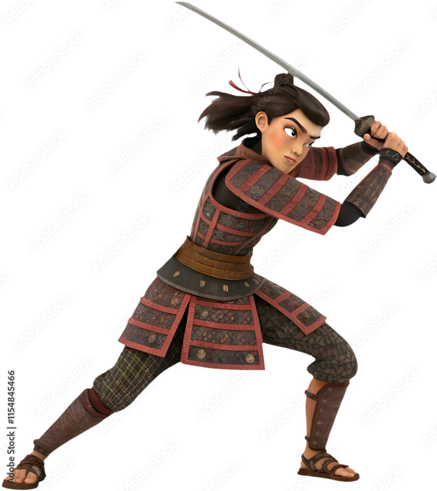 Elegant samurai woman character clipart in dynamic martial arts combat stance. Elegant samurai woman character clipart in dynamic martial arts combat stance.