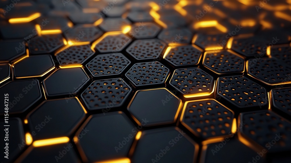 Abstract Luxury Hexagonal Pattern on Black Metal Background Abstract Luxury Hexagonal Pattern on Black Metal Background