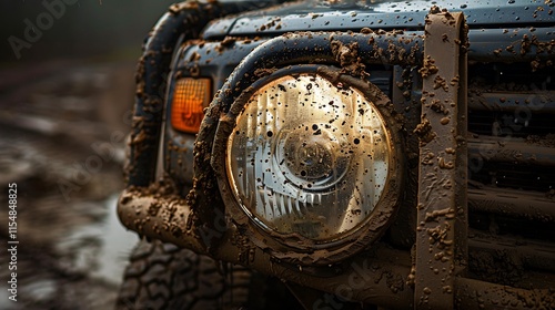 Truck fog light covered in a layer of mud indicating off road use