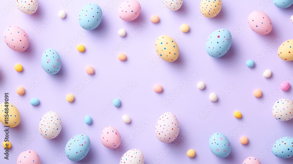 A playful design with small, colorful Easter eggs on a soft lilac background, perfect for a festive vibe A playful design with small, colorful Easter eggs on a soft lilac background, perfect for a festive vibe