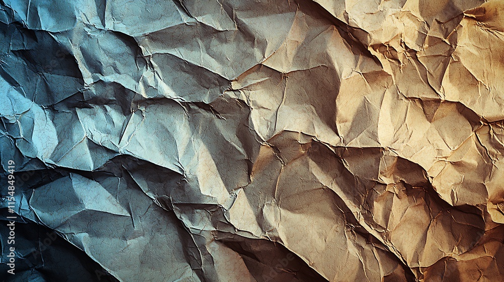 Crumpled paper texture with blue and brown shades. Crumpled paper texture with blue and brown shades.