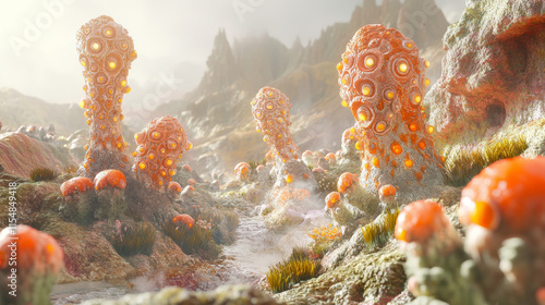 Alien Landscape: Thermophile Organisms, Dallol Hot Spring Inspired 3D Render photo