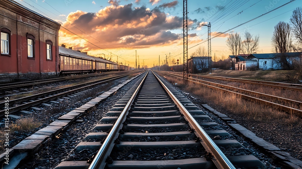Fototapeta premium Train Tracks at Sunset