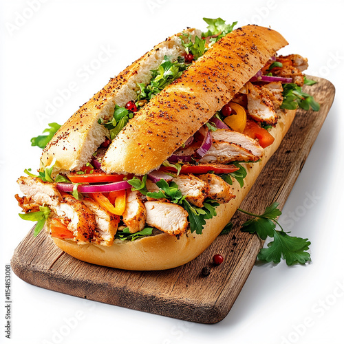 Photorealistic Submarine Sandwich on White Background photo