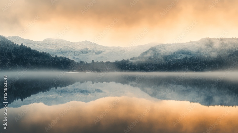 Fototapeta premium Serene Snow-Capped Mountains Reflected in a Tranquil Lake