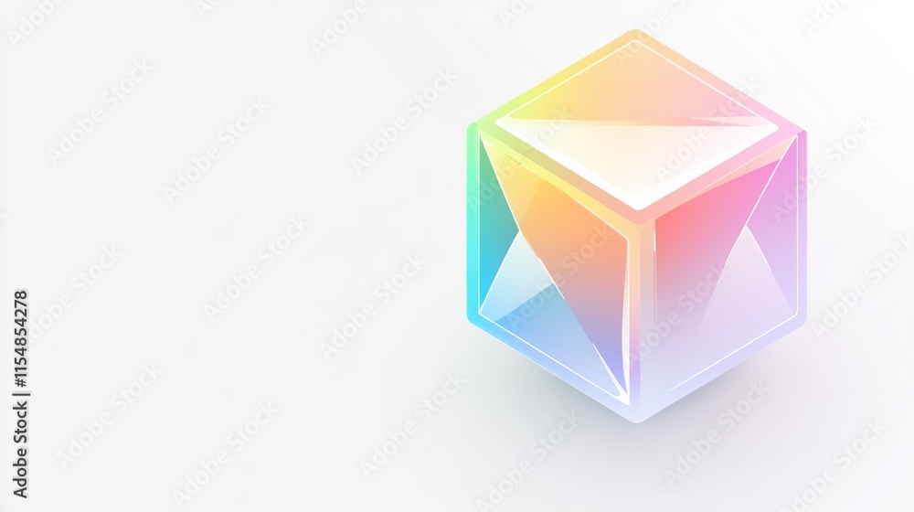 Colorful iridescent glass cube on white background. Colorful iridescent glass cube on white background.