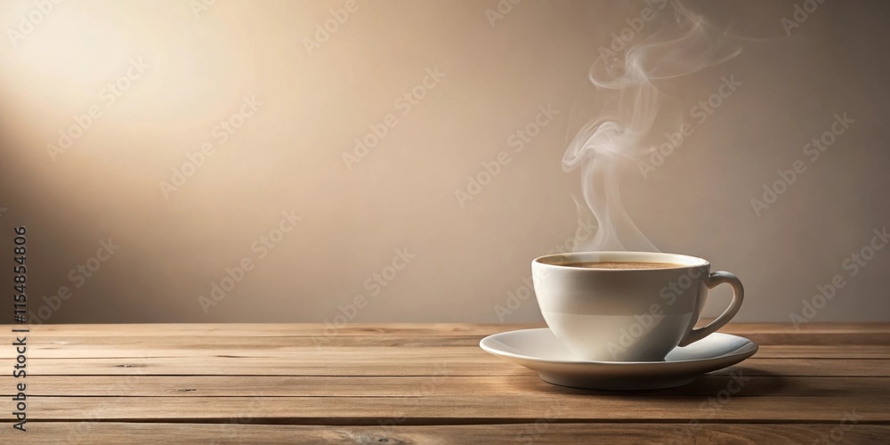 Aromatic Steam Rising from a Warm Cup of Coffee on Wooden Table Aromatic Steam Rising from a Warm Cup of Coffee on Wooden Table