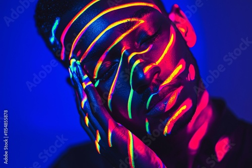 Bold colors and captivating shapes in this artistic studio image create mesmerizing neon shadows that invite viewers to delve into perception and light. photo