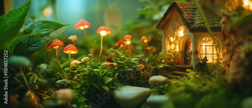 Enchanted Fairy House Miniature Garden with Glowing Mushrooms