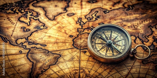 An antique compass rests on a vintage world map, symbolizing exploration and the quest for discovery.