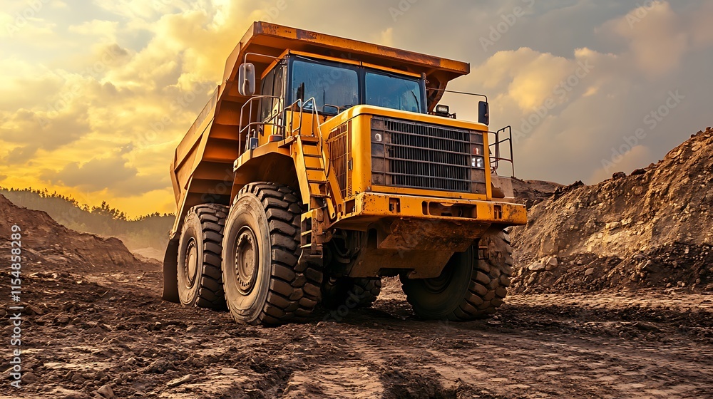 Heavy Duty Mining Truck on Construction Site. Concept of Mining, Transportation, and Industry.